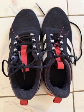 adidas Navy Black Sneakers with White Stripes and Red Pull Tabs